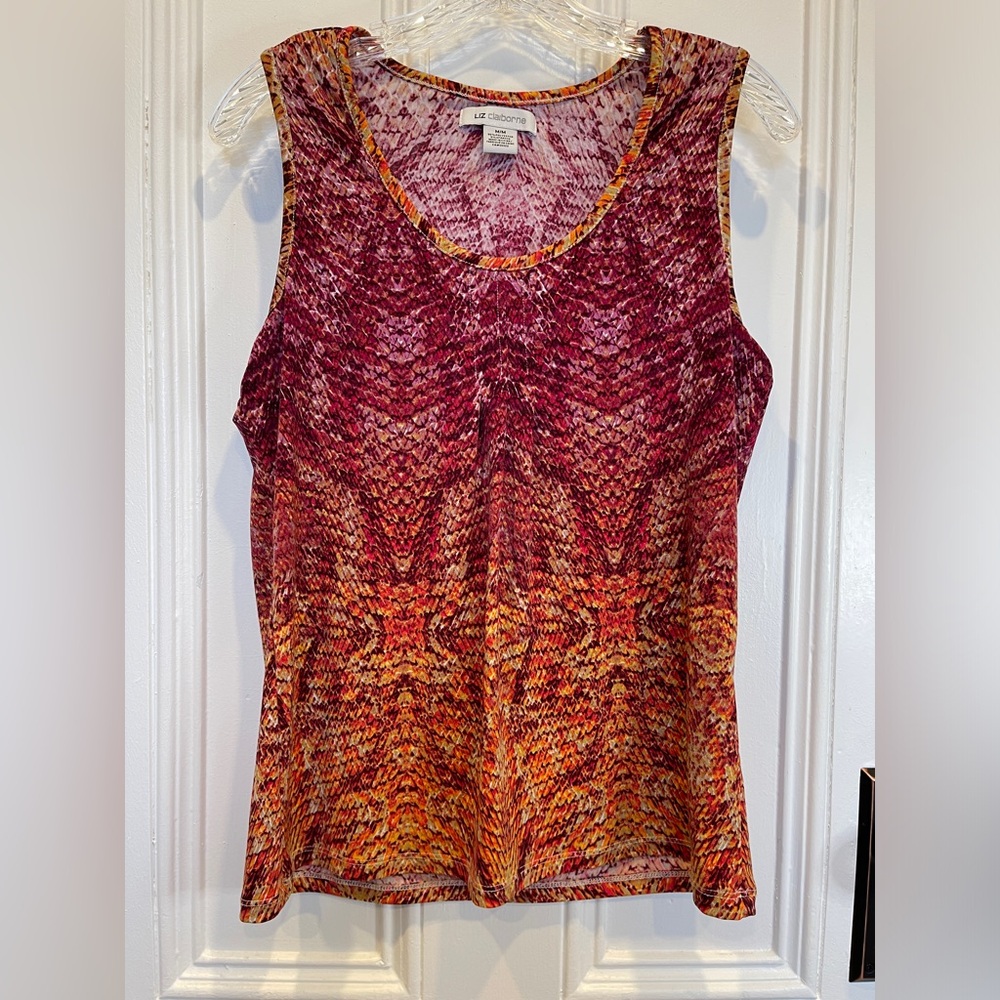 Liz Claiborne Red and Orange Print Scoop Neck Tank Top Blouse - Size M